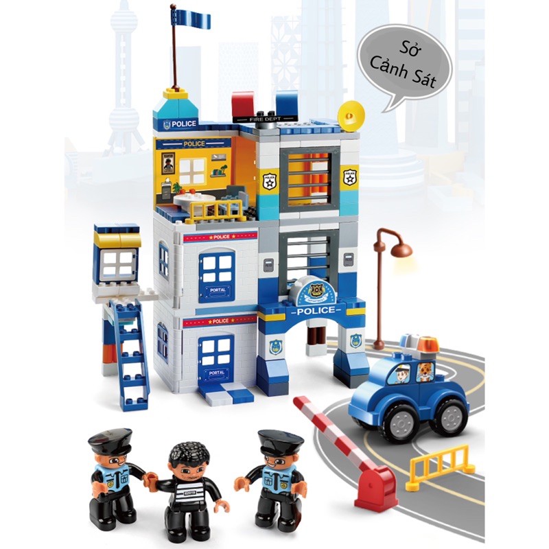 Sở Cảnh Sát - 167 chi tiết size Lego Duplo - Hãng FEELO- Đồ Chơi Xếp Hình Cho Bé