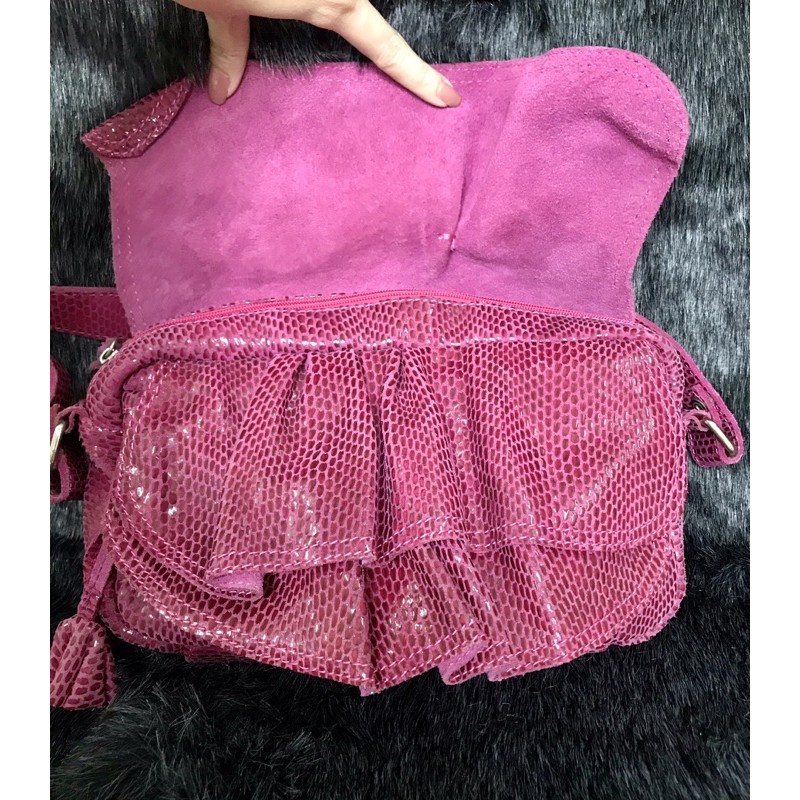 Túi kẹp nách da thật, đeo vai màu hồng