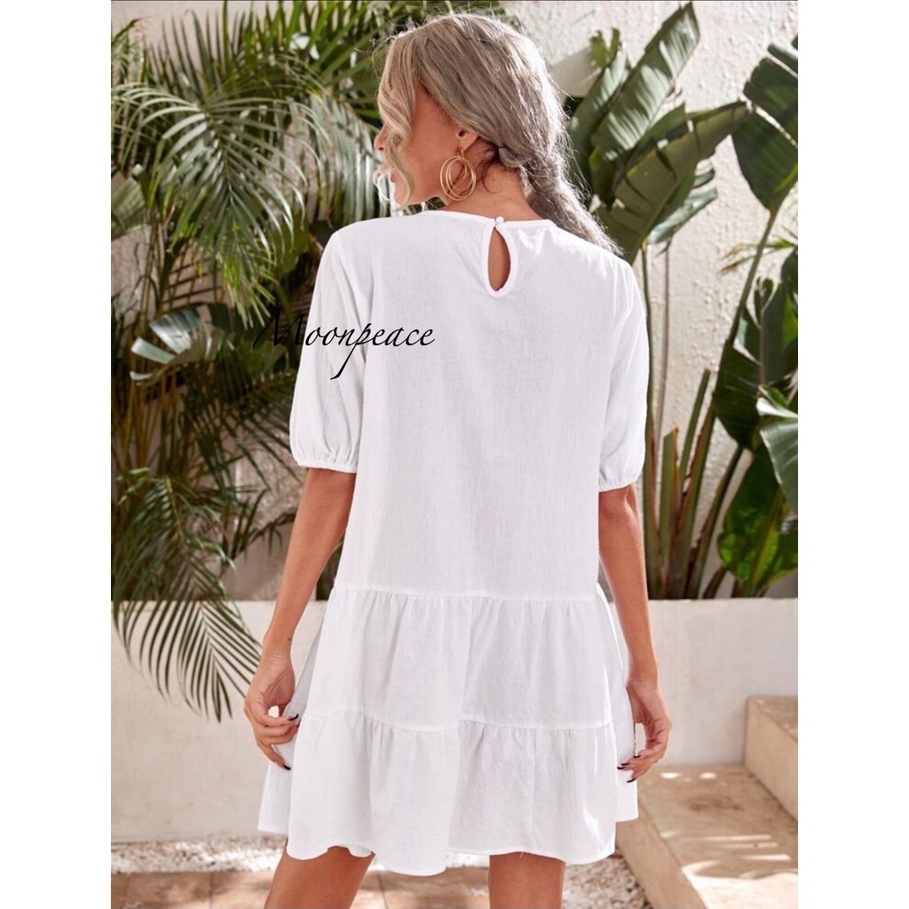 Đầm thêu hoạ tiết - Chất vải cotton xịn siêu mềm