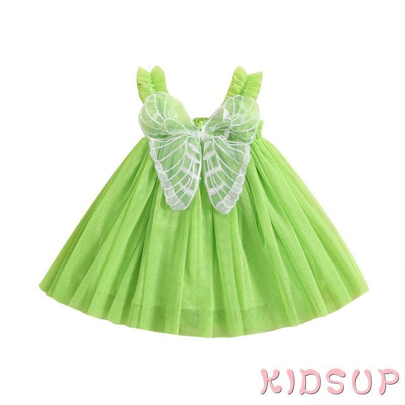 Đầm Công Chúa Không Tay Vải Tuyn Màu Xanh Lá Đính Bướm Dành Cho Bé Gái 1 Tuổi