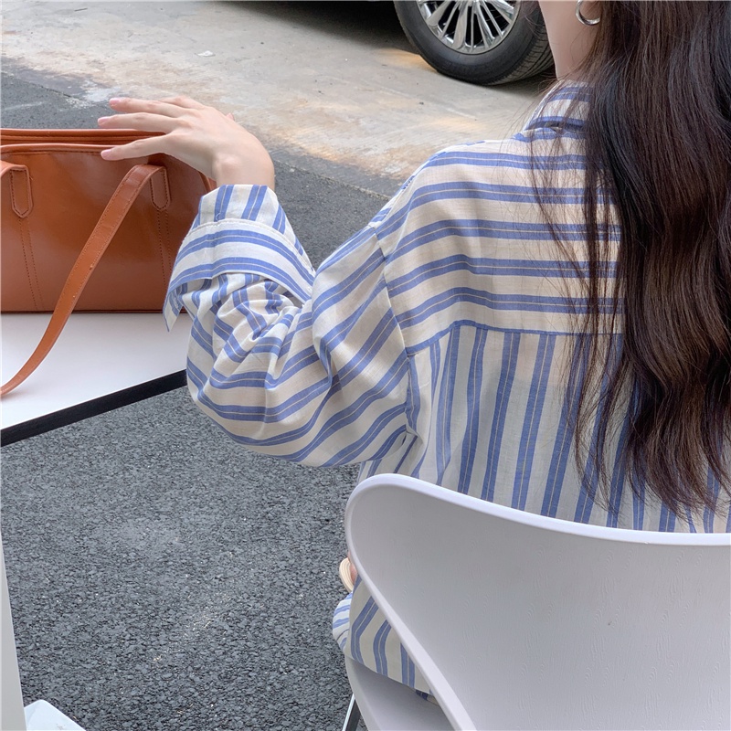 Áo Sơ Mi Tay Dài Họa Tiết Kẻ Sọc Phong Cách Retro Thời Trang