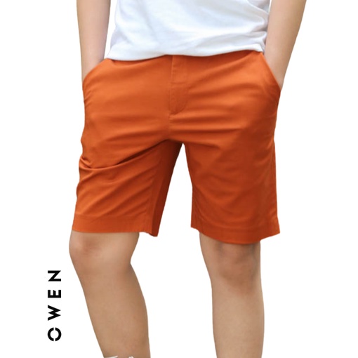 Quần short nam kaki Owen màu cam, chất liệu vải cotton cao cấp, co giãn, trẻ trung, dáng slimfit năng động