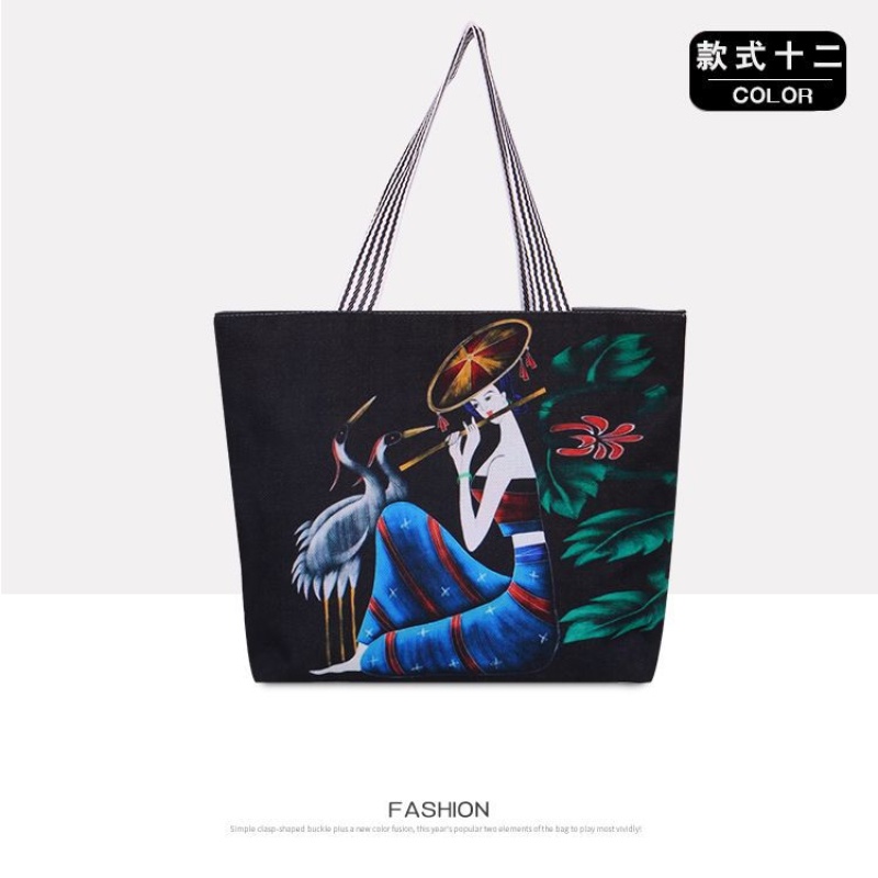 IELGY Túi Mua Sắm Đeo Vai Vải Lanh Cỡ Lớn In Họa Tiết Dân Tộc Độc Đáo Thời Trang