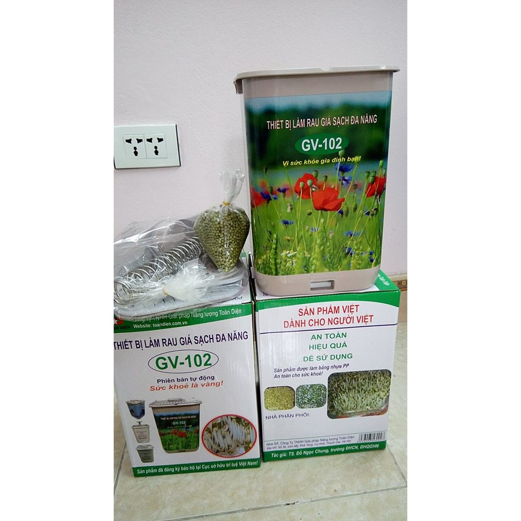 Máy làm giá đỗ GV-102 phiên bản tự động  + tặng kèm 1 lạng đỗ và có thể kèm thêm gói tăm vi sinh cao cấp tùy đợt