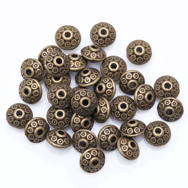 100 Hạt Xỏ Lỗ Hình Đĩa Bay Bằng Bạc Phong Cách Tây Tạng Cổ Điển 6.5mm Dùng Làm Trang Sức DIY