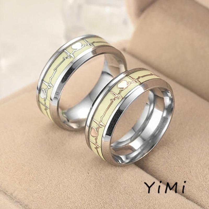 Nhẫn Thép Titan Phát Quang Trong Bóng Tối In Nhịp Tim Cho Cặp Đôi