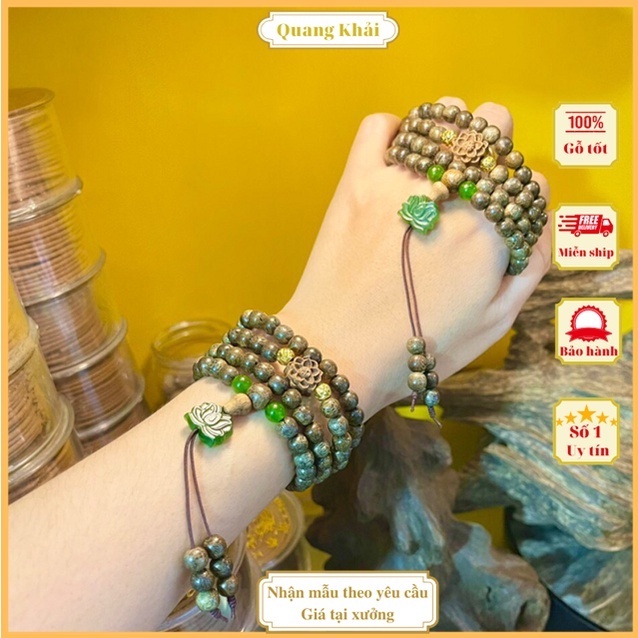⚡𝐇𝐀̀𝐍𝐆 𝐂𝐀𝐎 𝐂𝐀̂́𝐏⚡ Vòng tay trầm hương, Chuỗi tràng hạt 108 hạt kết hợp hoa sen ngọc bích phong thủy tặng hộp gấm