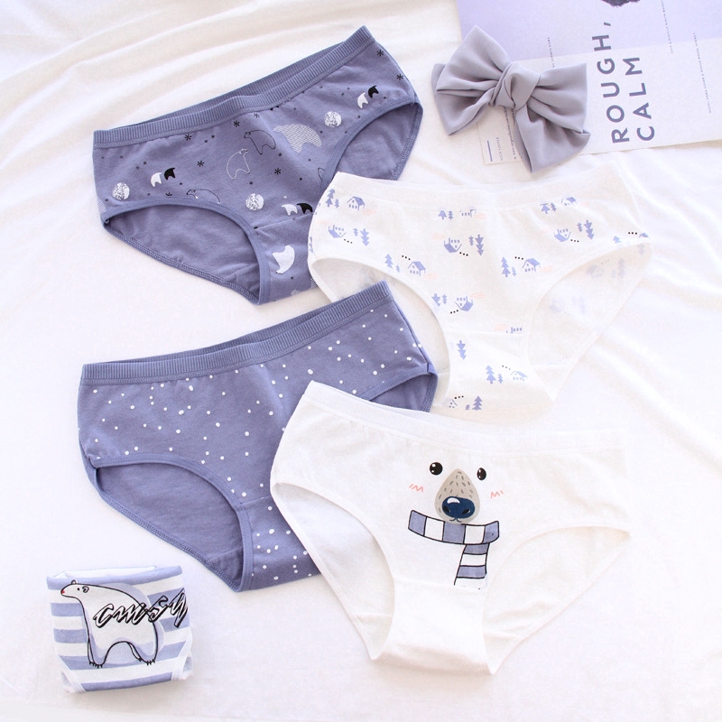 New Cartoon Polar Bear Underwear Cotton Mid-rise Briefs Panties Girls Underpants