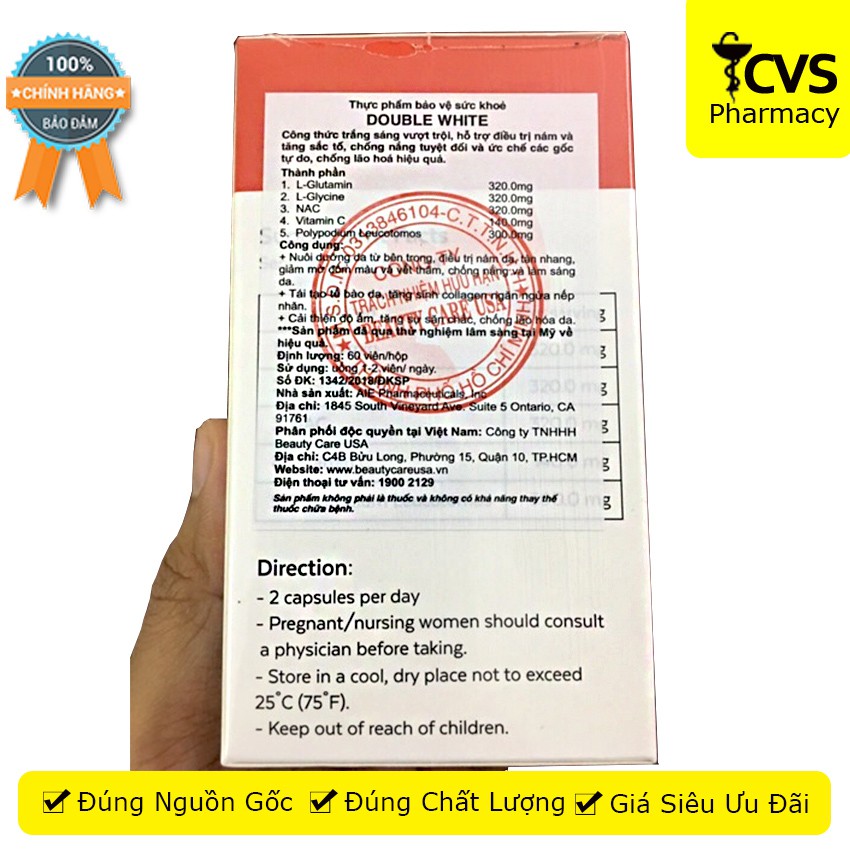 Viên Uống DOUBLE WHITE - Giúp Dưỡng Trắng Da, Đánh Bay Vết Nám (Lọ 60 viên)