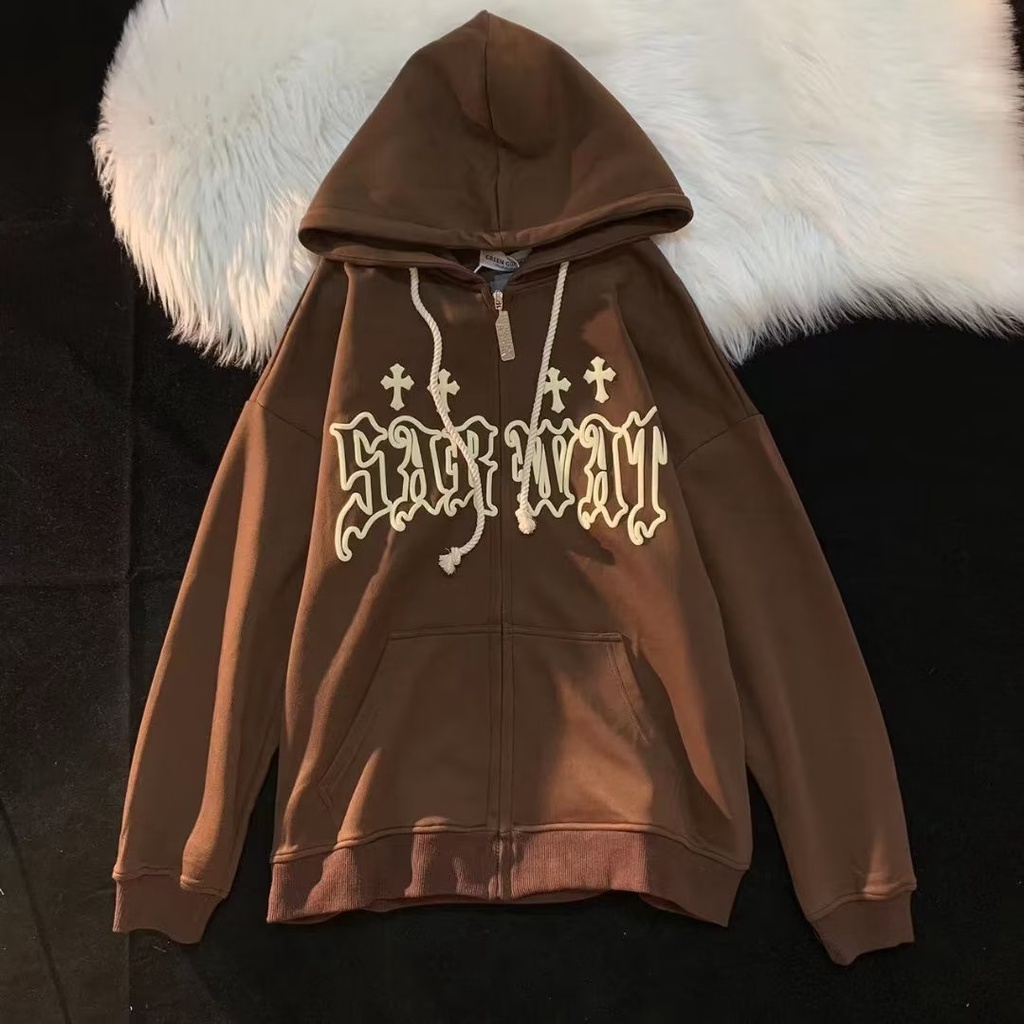 Áo Khoác Hoodie In Chữ Phong Cách Hip Hop Đường Phố Mỹ Cá Tính Cỡ M-8XL Thời Trang Cho Nam Và Nữ