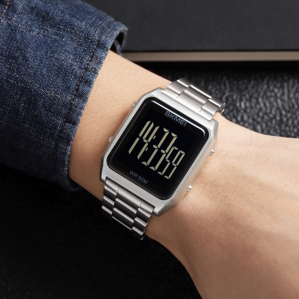 Đồng Hồ Điện Tử SKMEI 1879 Mặt Vuông Có Đèn LED Chống Nước Đa Năng Cho Nam