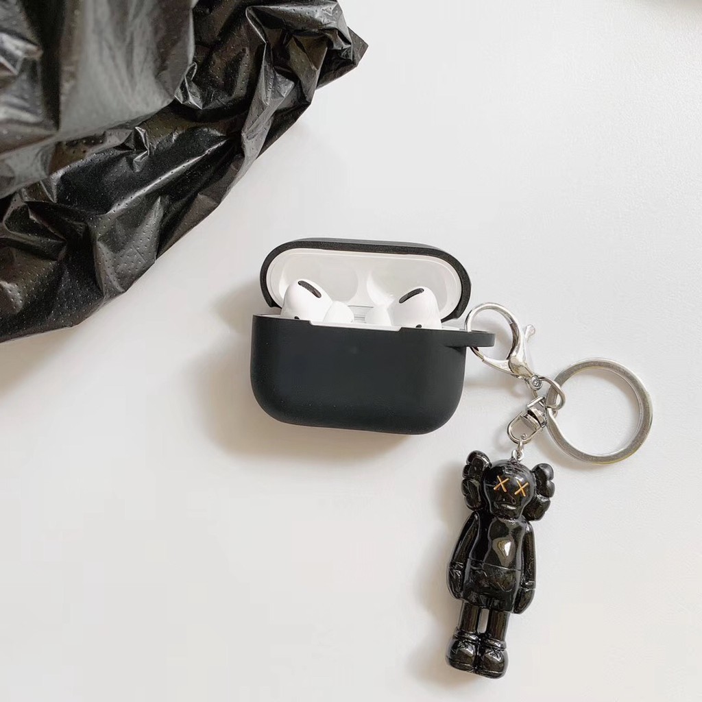 Solid Color Silicone AirPods 3 Case Gray Black Orange AirPods Pro Case With Fashion 3D Bear Keychain AirPod Case