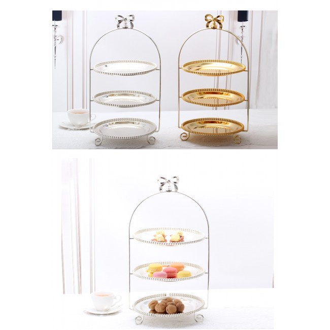 Khay bánh nơ bạc 3 tầng trang trí tiệc trà chiều