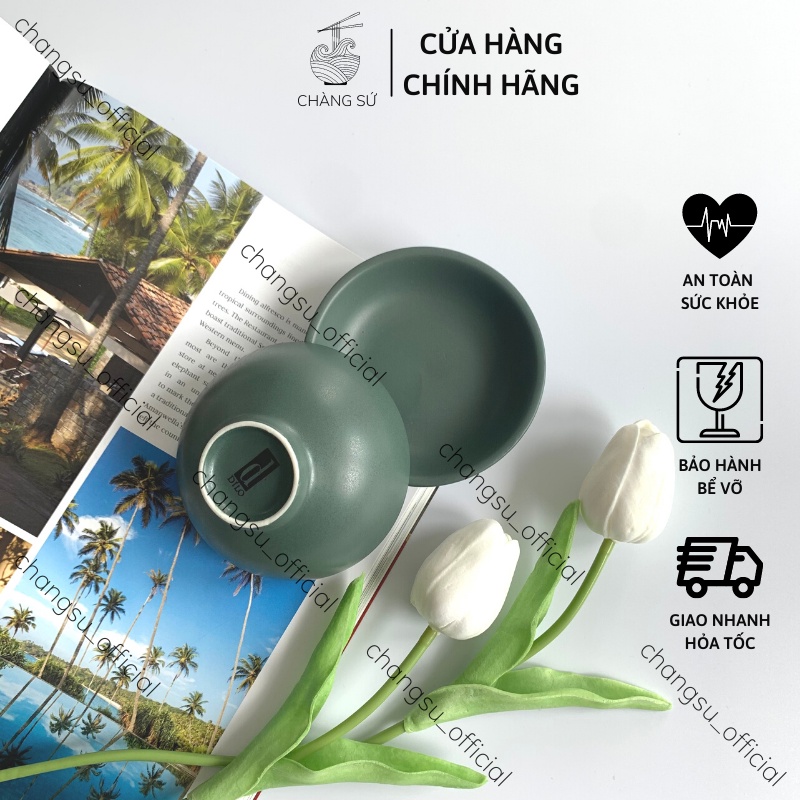 Chén dĩa chấm, đĩa cạn sứ 19cm màu đẹp giá rẻ - Bát đĩa sứ xanh cổ vịt men lì xả kho  - Chàng Sứ