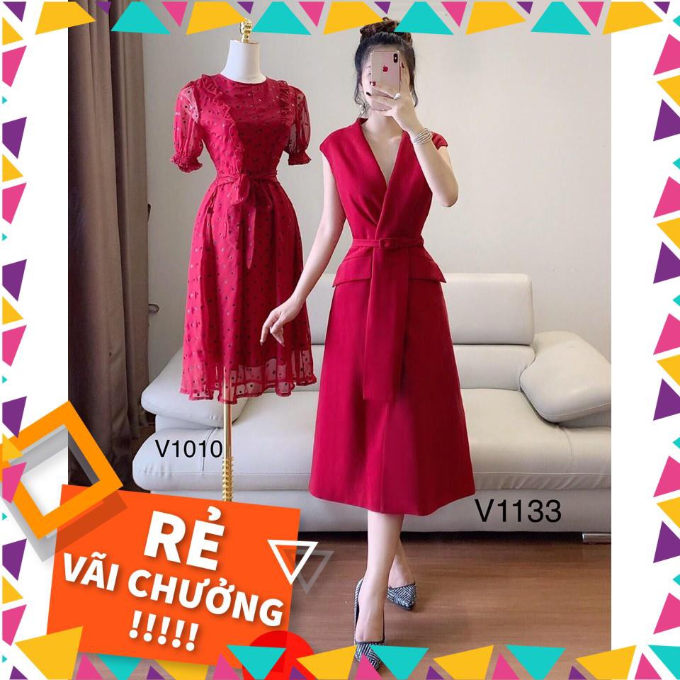 Váy đỏ sang chảnh tiểu thư V1133-hàng thiết kế cao cấp- Hãng DVC (Kèm ảnh thật trải sàn do shop tự c