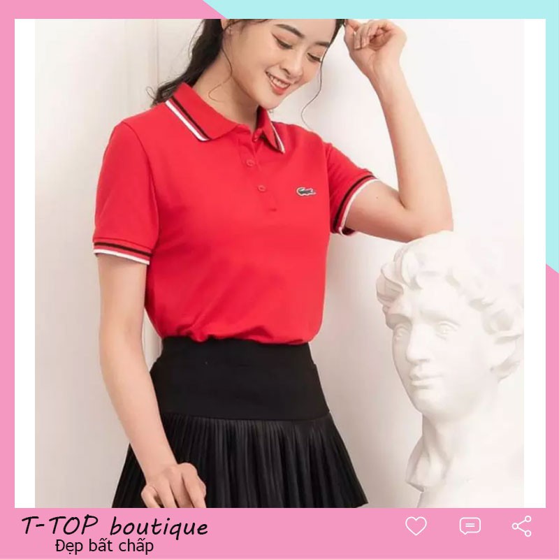 Áo polo nữ cổ bẻ cộc tay chất cotton thêu hình cá sấu chuẩn form
