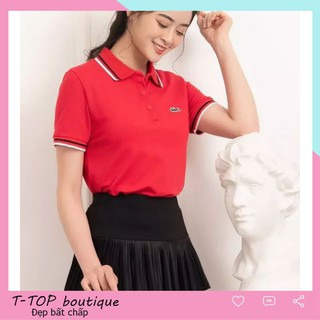 Áo polo nữ cổ bẻ cộc tay chất cotton thêu hình cá sấu chuẩn form
