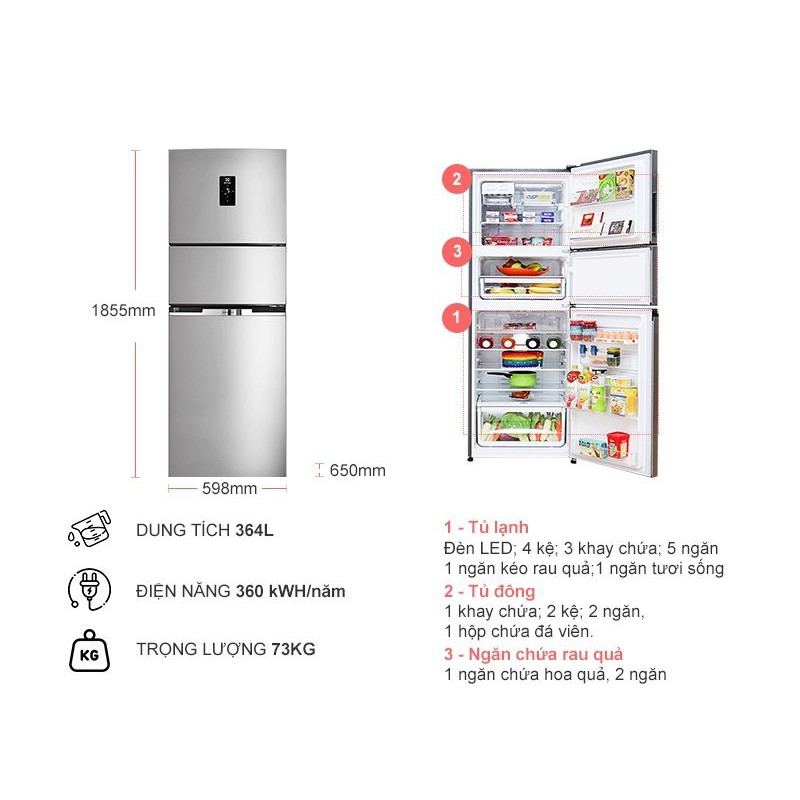 Tủ lạnh Elec 335L Inverter EME3500MG