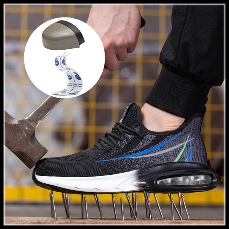 Giày Sneaker Bảo Vệ An Toàn Siêu Nhẹ Chống Va Chạm Chống Mài Mòn Phối Lưới Thép Cho Nam