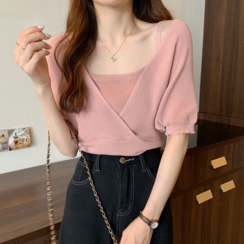 Áo Thun COZOK Dệt Kim Tay Ngắn Dáng Ôm Thời Trang Trẻ Trung Cho Nữ