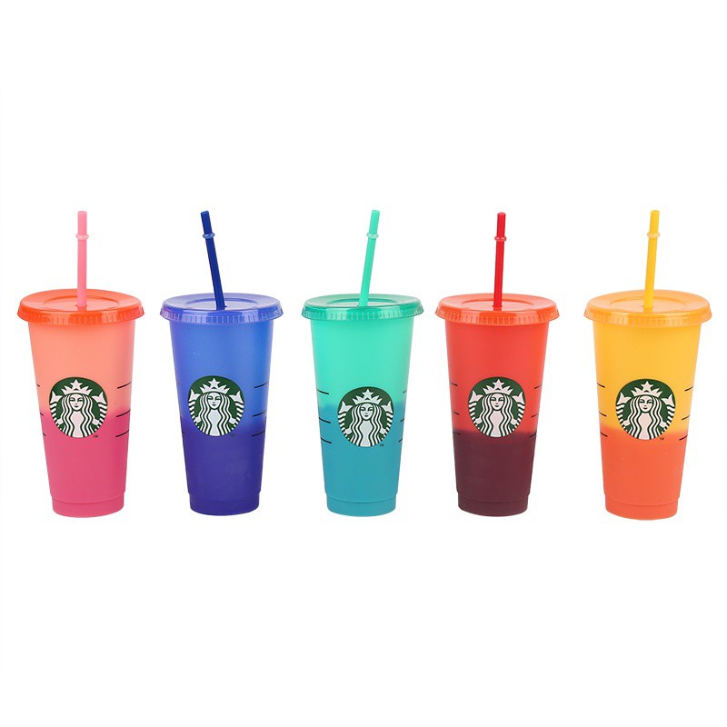 Ly Nhựa Uống Rượu Starbucks Thay Đổi Màu Sắc Có Nắp Đậy Tái Sử Dụng Được 24 Oz