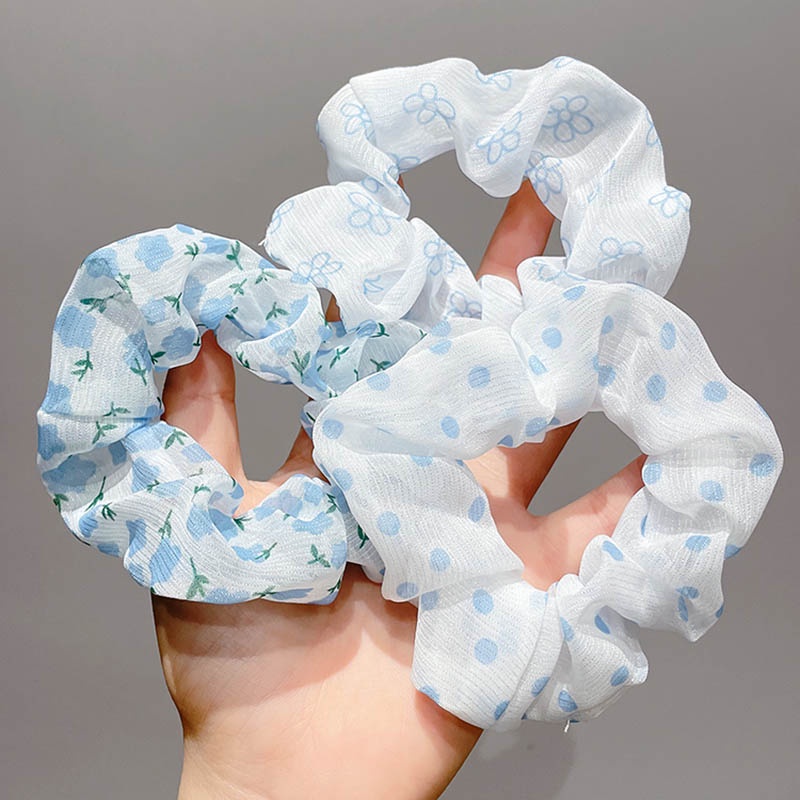 Dây Buộc Tóc Cao Su Co Giãn Họa Tiết Chấm Bi Màu Xanh Dương Xinh Xắn Cho Nữ