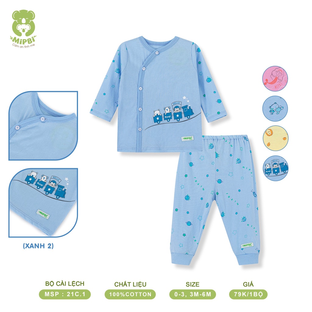 Sét 3 bộ quần áo sơ sinh Mipbi cùng màu dài tay chất liệu 100% COTTONGCHÍNH HÃNG Bộ quần áo sơ sinh dài tay