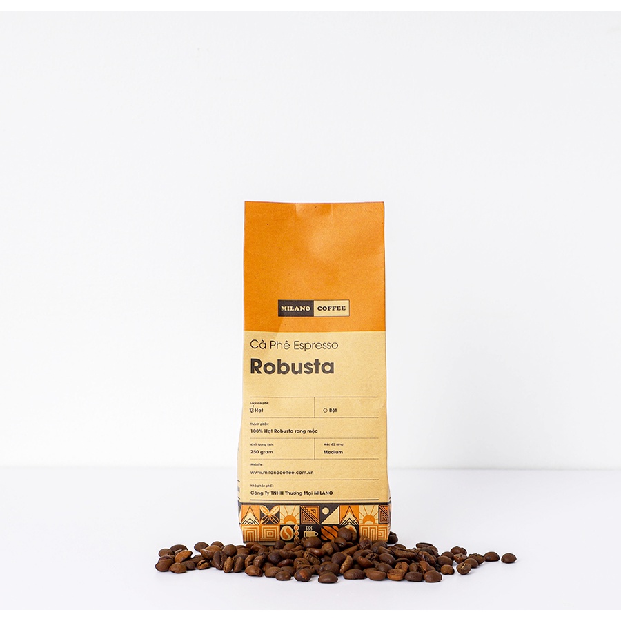 Cà phê hạt 100% ROBUSTA rang mộc nguyên chất MILANO COFFEE 250gr