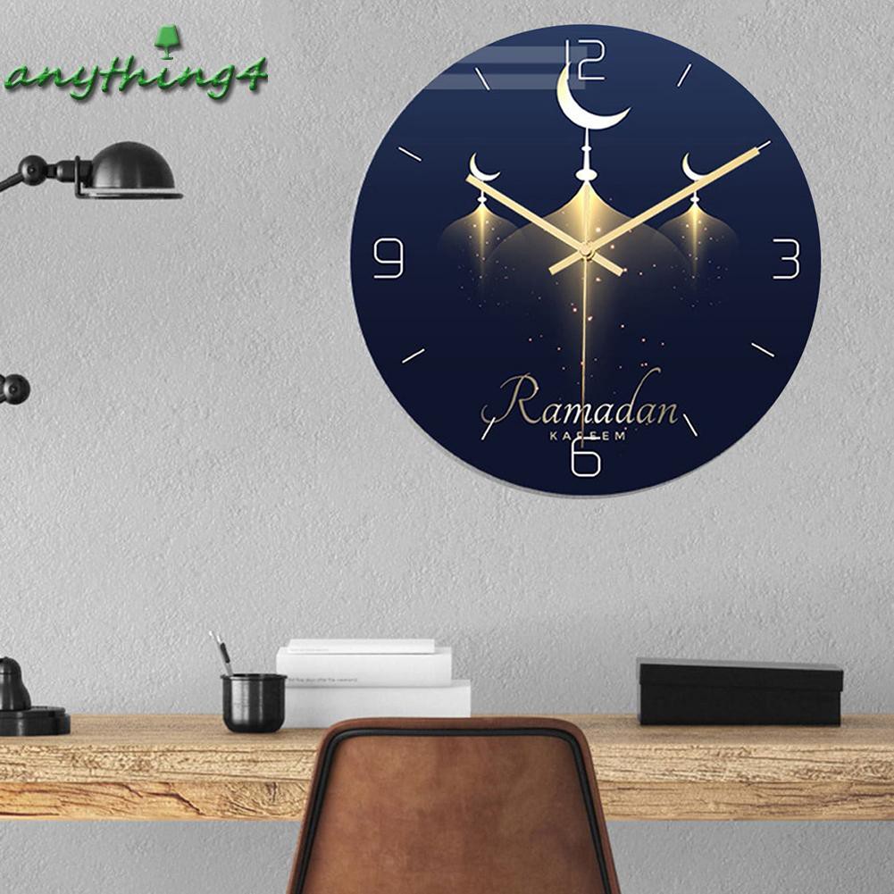 COD√ANY❀Muslim Moon Mosque Pattern Clock Frameless Round Wall Clock Ramadan Decor