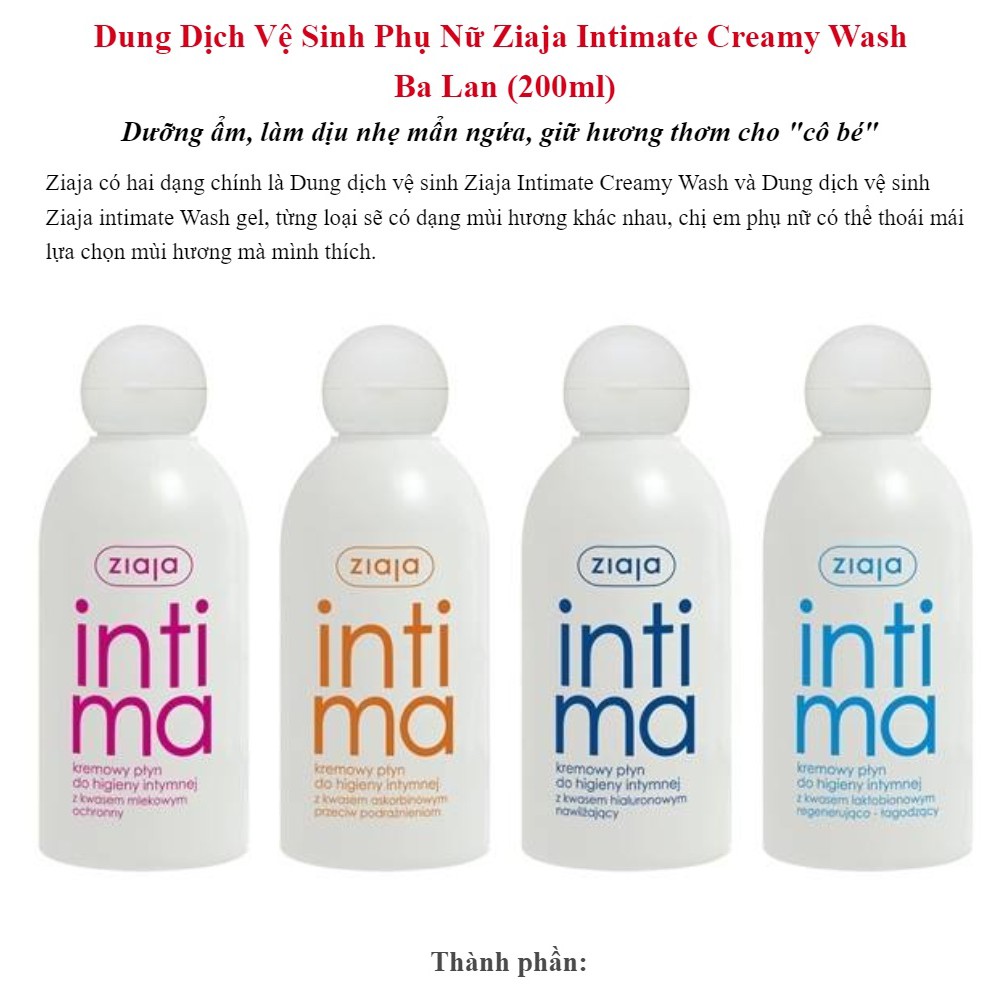 Dung dịch vệ sinh Intima Ziaja 200ml loại bỏ mùi hôi, vi khuẩn cho cả nam và nữ