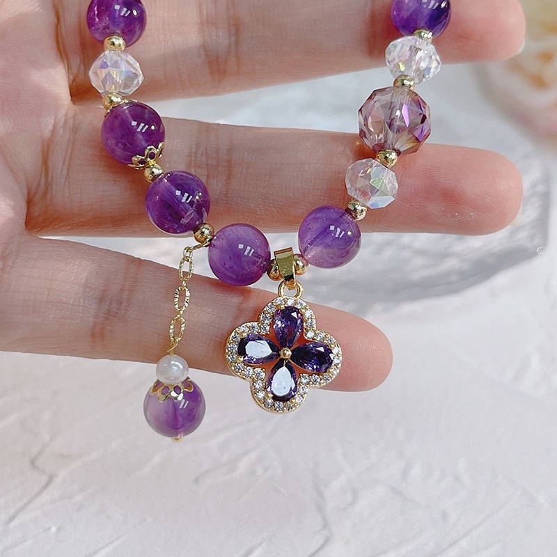 [Hàng Mới Về] Vòng Đeo Tay Mặt Thạch Anh Tím Dạng Treo Thời Trang Mùa Hè Cho Nữ