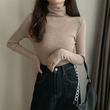 Áo len CỔ LỌ cao 15 phân DÀI TAY KIỂU ÔM BODY