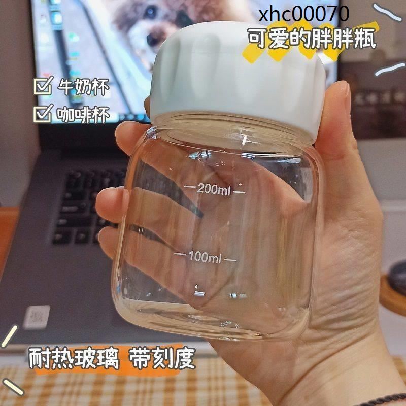 Cốc Uống Nước Bằng Thủy Tinh Chịu Nhiệt Độ Cao Kích Thước Nhỏ Có Nắp Dễ Thương Dành Cho Bạn Nữ/Học Sinh