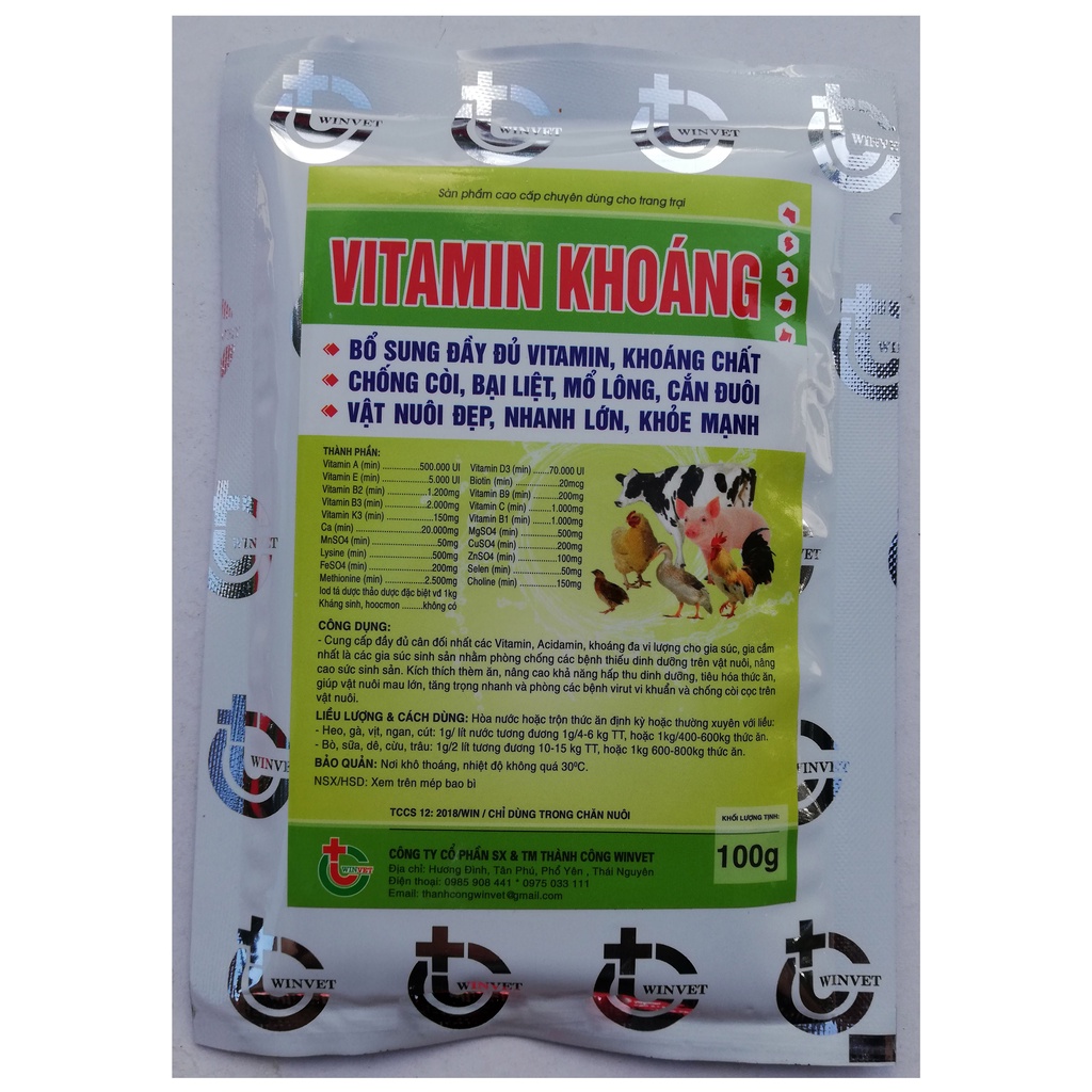 1 gói VITAMIN KHOÁNG 100g Bổ sung đầy đủ vitamin, khoáng chất cho vật nuôi
