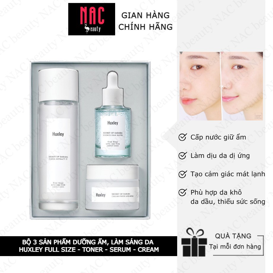 Bộ sản phẩm cấp nước dưỡng ẩm da Huxley Hydration Trio(Toner + Essence + Cream)