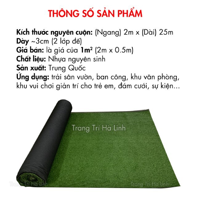 Thảm Cỏ Nhân Tạo Trải Sàn 3cm Hàng Chuẩn Trang Trí Sân Vườn, Ban Công Trong Nhà