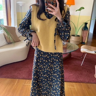 [ORDER] Set đầm họa tiết + gile ulzzang