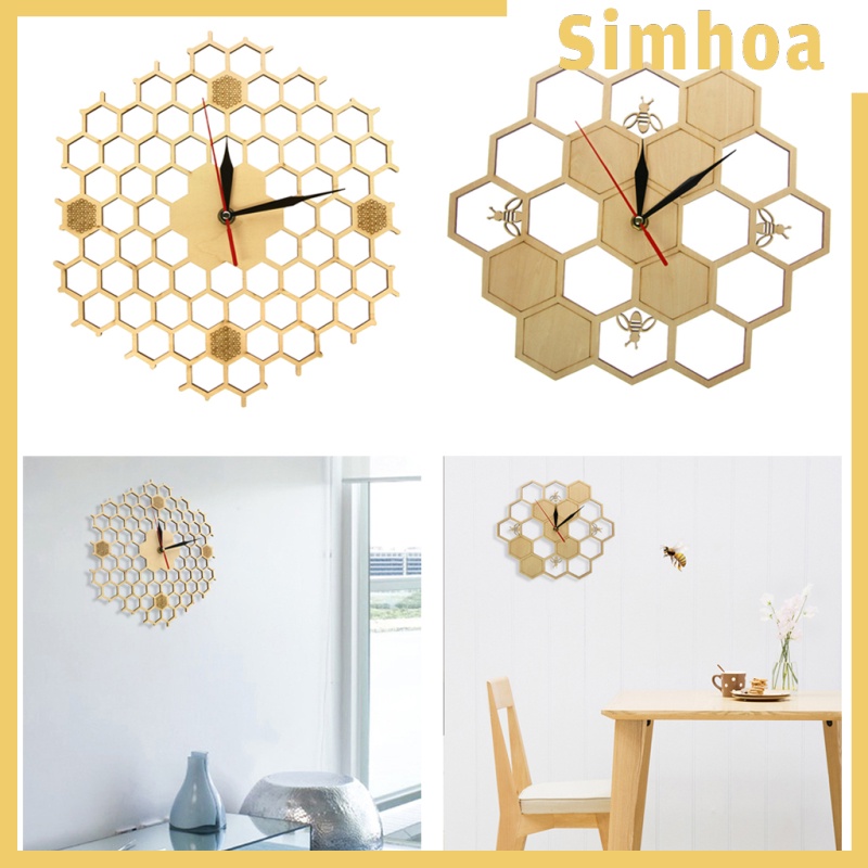 Đồng Hồ Treo Tường Bằng Gỗ Hình Lục Giác Không Gây Tiếng Ồn Trang Trí Phòng Khách / Văn Phòng