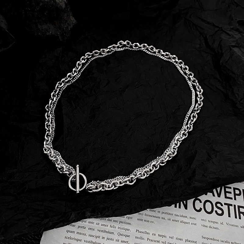 Vòng cổ Hai Lớp Bằng Thép Titan Phong Cách hip hop Đơn Giản Thời Trang Cho Nam