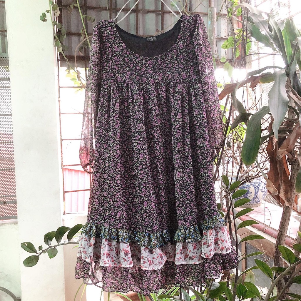 váy voan hoa nhí vintage đầm secondhand