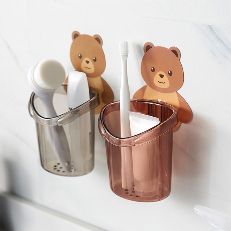 Giá Đỡ Bàn Chải Đánh Răng Gắn Tường Không Cần Khoan Hình Gấu Dễ Thương