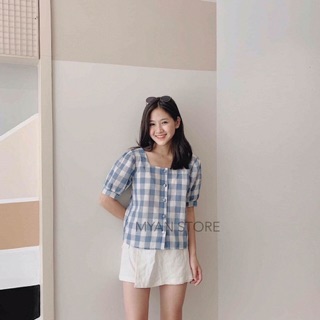 Áo sơ mi kẻ tay bồng