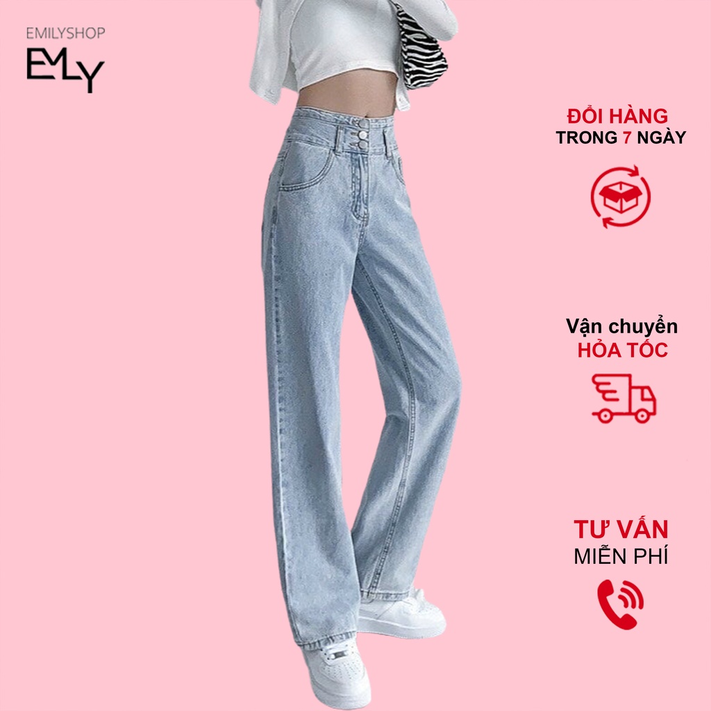 Quần bò ống rộng nữ cạp cao quần jeans ống rộng lưng cao vải bò dày đẹp không giãn