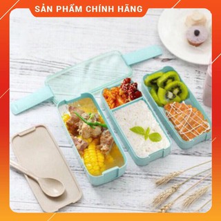 Hộp đựng cơm,đồ ăn làm lúa mạch 3 tầng + kèm thìa