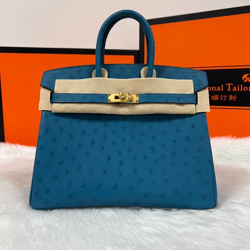 Túi xách nữ thương hiệu Hermes Birkin 25 da đà điểu cao cấp màu xanh navy