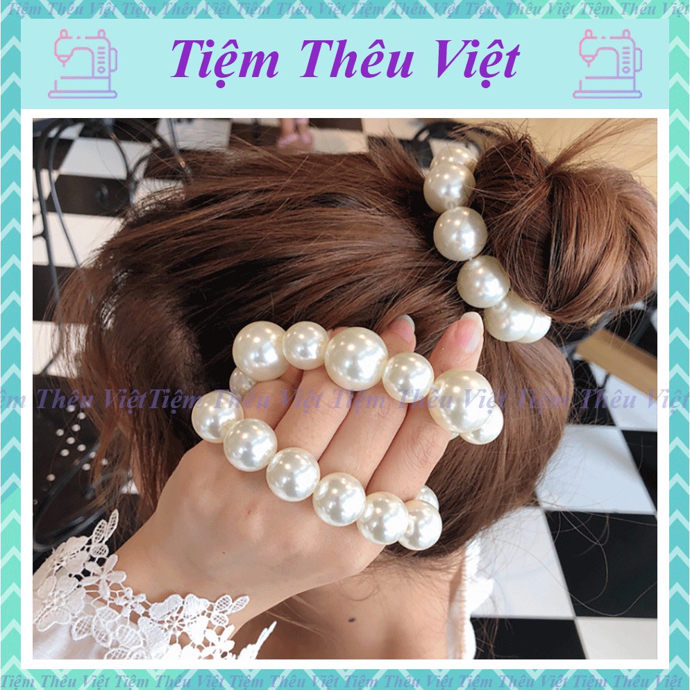 Dây Buộc Tóc Ngọc Trai Nhựa Tiệm Thêu Việt