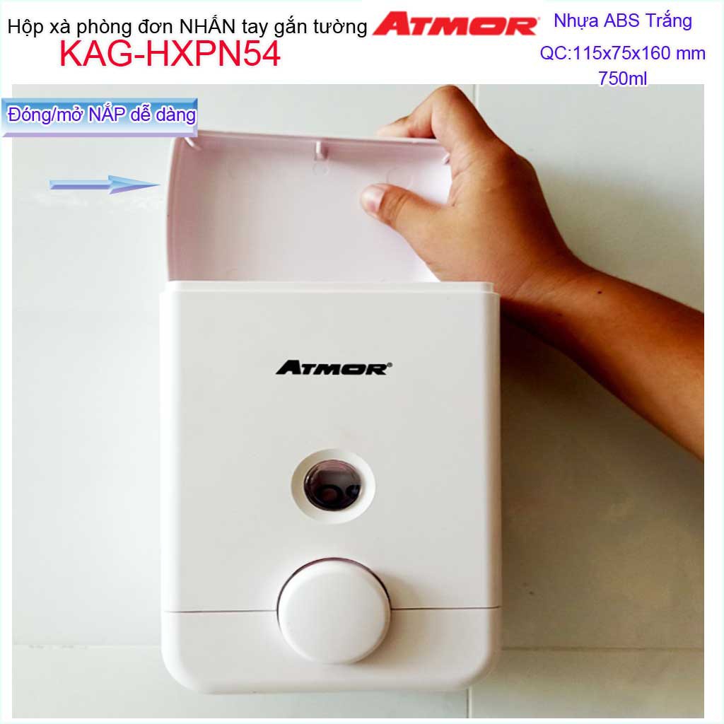 Hộp đựng xà phòng Atmor KAG-HXPN54-White-trắng, hộp đựng sữa tắm dầu gội đầu cao cấp nhấn êm sử dụng tốt