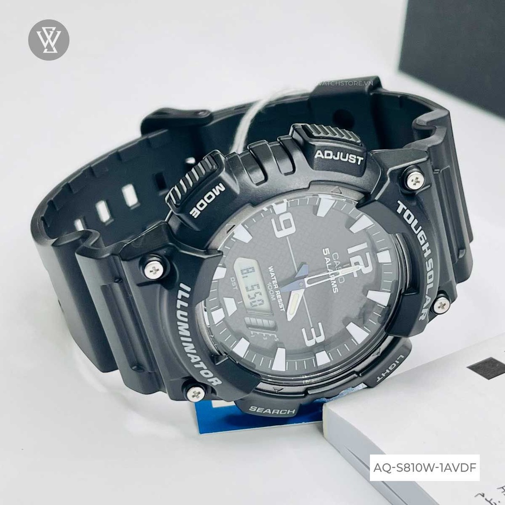 Đồng Hồ Năng Lượng Mặt Trời Nam Casio WATCHSTORE AQ-S810W-1AVDF, Kính Nhựa 46.6mm, Màu Đen Cá Tính Thời Thượng