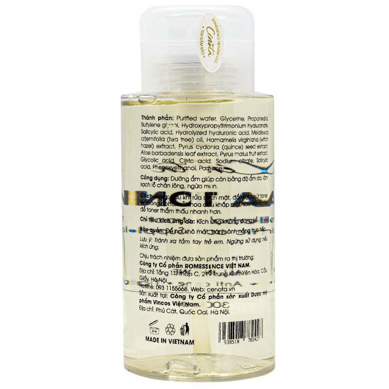 [Mã FMCGMALL -8% đơn 250K] Nước Hoa Hồng Ngừa Mụn Cenota AHA Toner 250ml | BigBuy360 - bigbuy360.vn