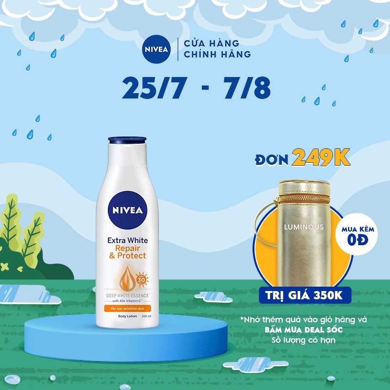 Sữa Dưỡng Thể Dưỡng Trắng NIVEA Giúp Phục Hồi & Chống Nắng | Vitamin C | SPF30 200 ml - 88310